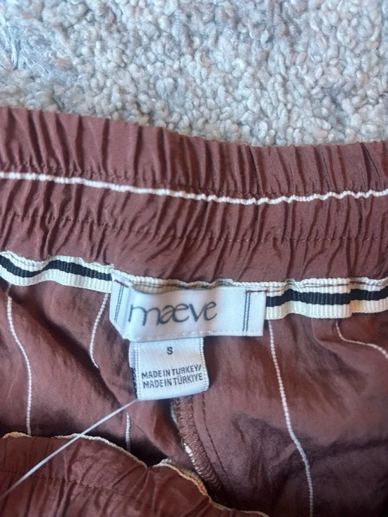 Maeve Rust-Brown Pinstripe Wide-Leg Drawstring Pants - Picture 3 of 4